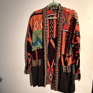 Vtg Carole Little Patchwork Kimono Jacket Boho Hippie Retro Festival Artsy